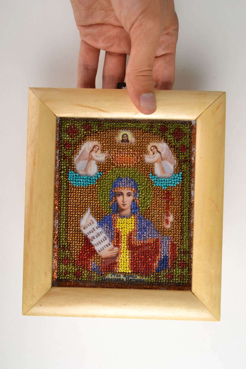 Handmade icon orthodox icon small image of a saint religious gift beaded icon  photo 5