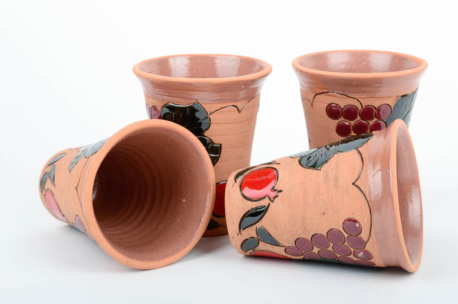 Keramik Becher handmade Dekoration für Küche Geschirr aus Ton bemalt 4 Stück foto 3