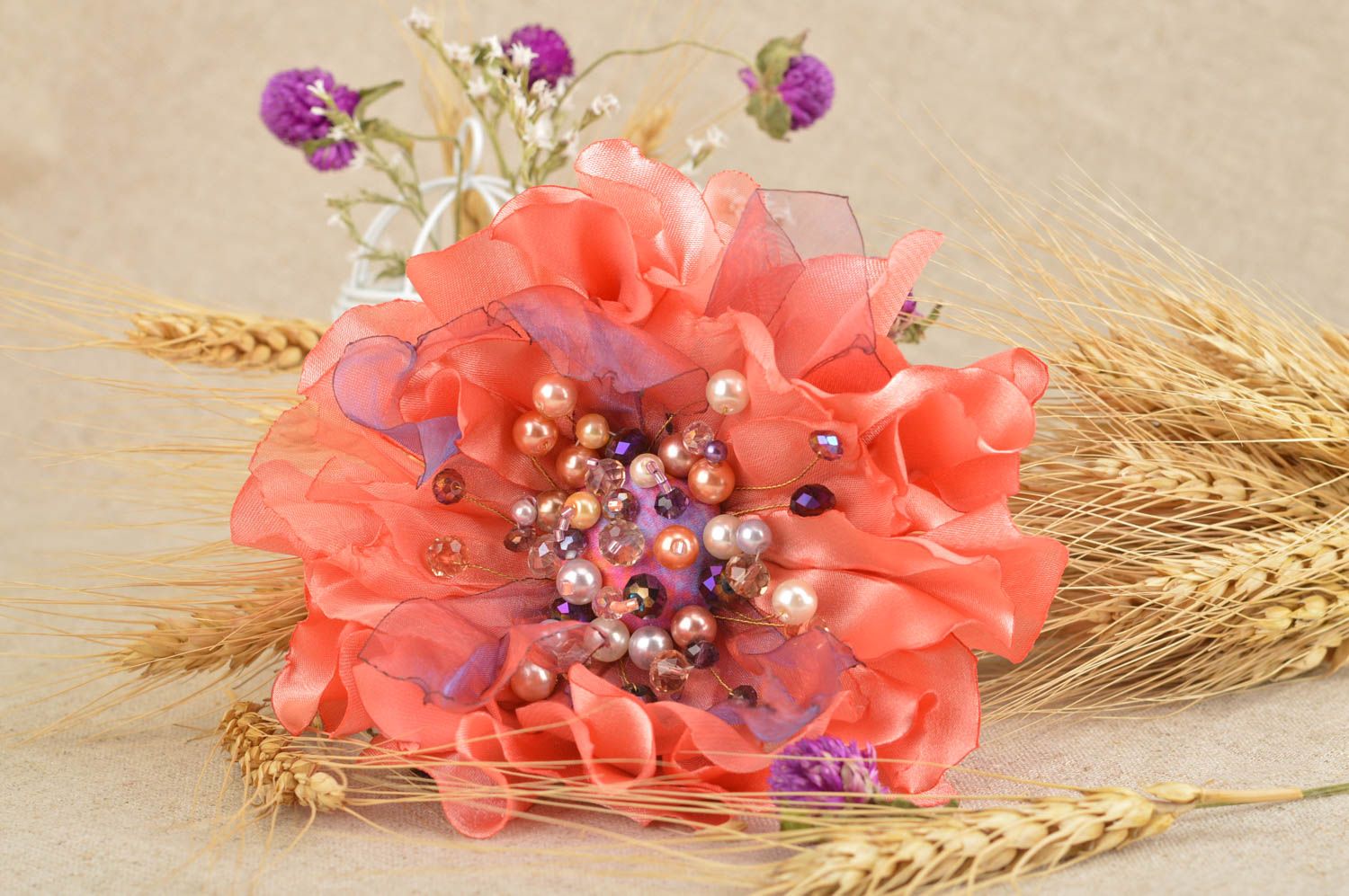 Unusual handmade flower barrette designer hair clip brooch jewelry gift ideas photo 1
