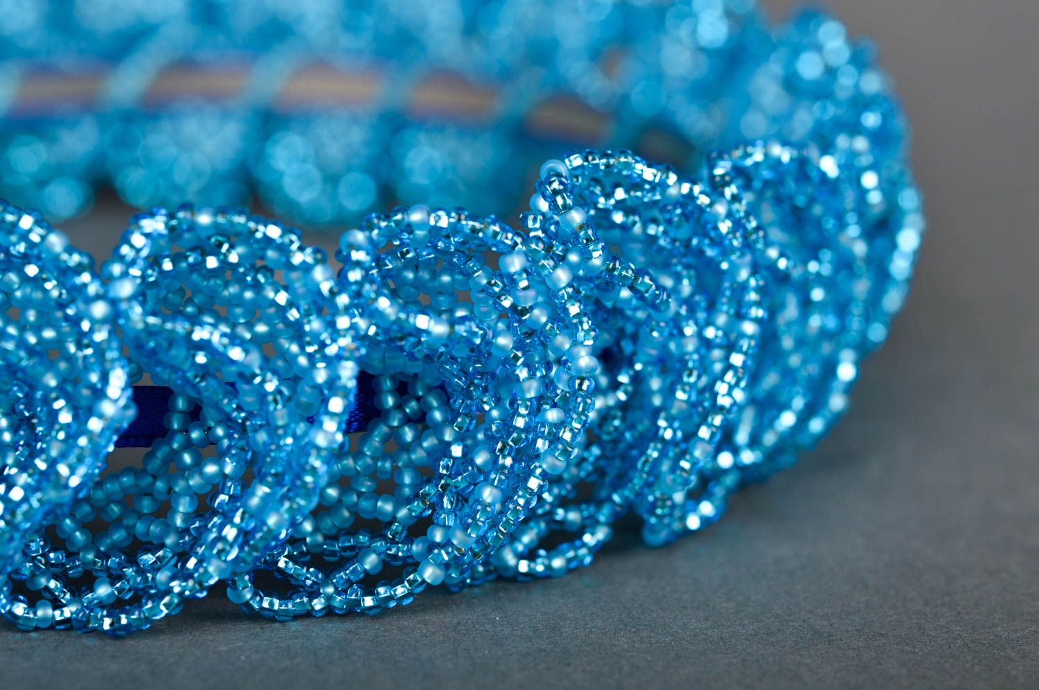 Handmade Haarreif mit Perlen Accessoire für Haare Glasperlen Schmuck blau foto 4
