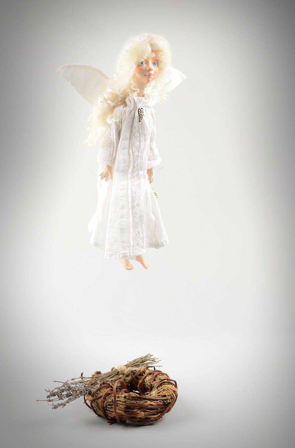 Engel Figur handgefertigt Deko Hänger Wohnzimmer Deko in Weiß ausgefallen foto 5