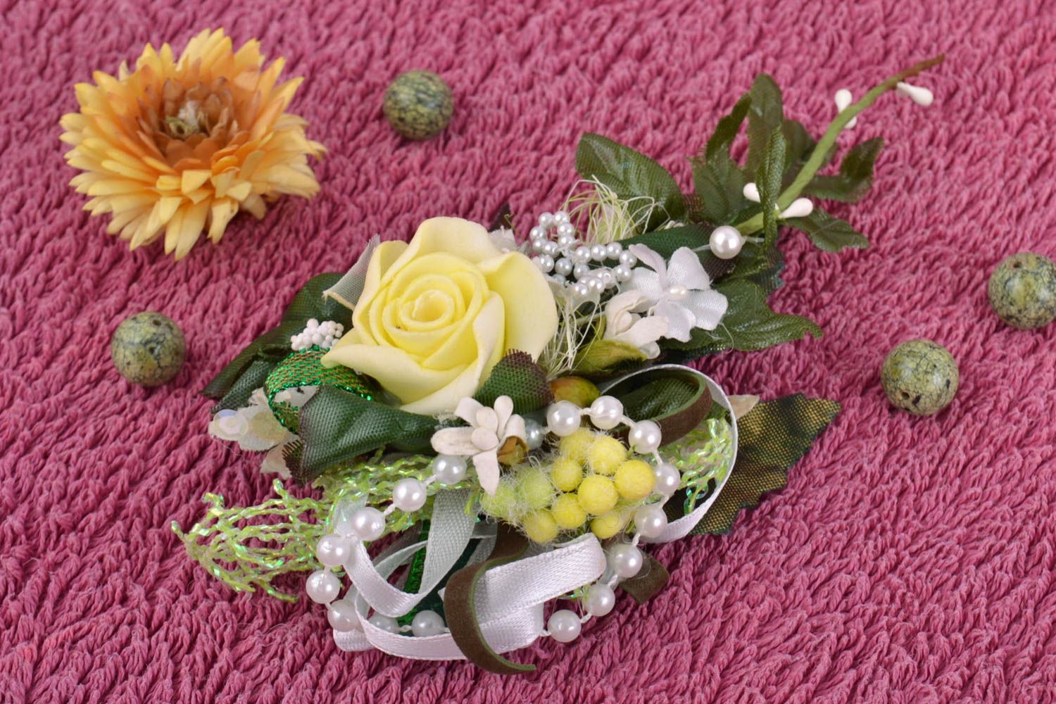 Künstlerische künstliche Blumen Brosche oder Haarspange Rohling handmade foto 1