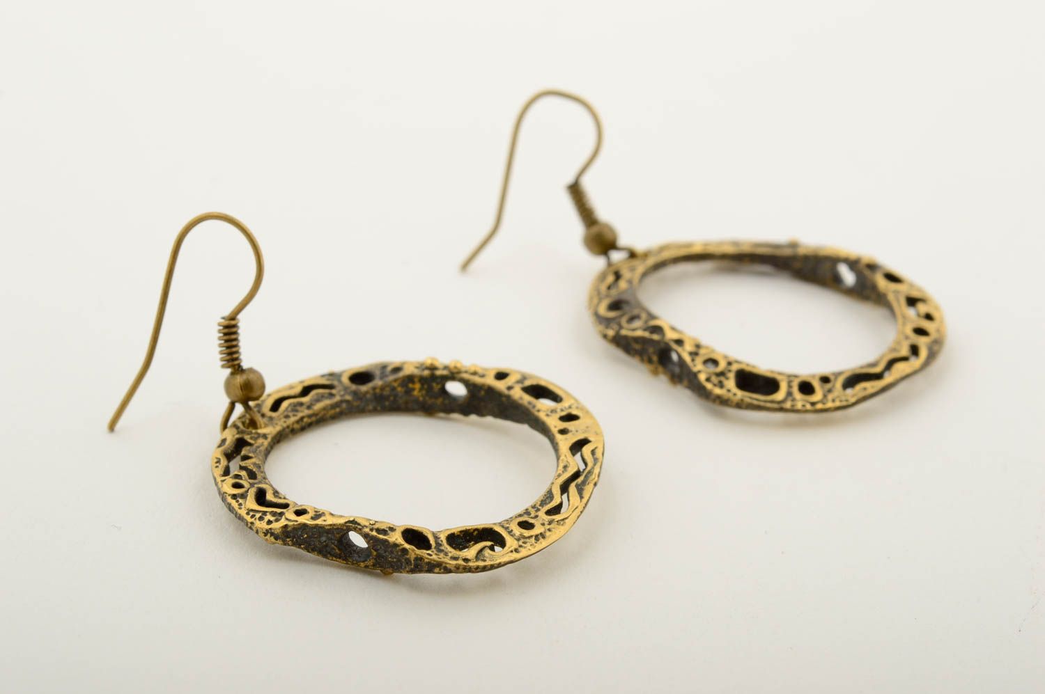 Unusual handmade metal earrings long bronze earrings fashion accessories photo 4