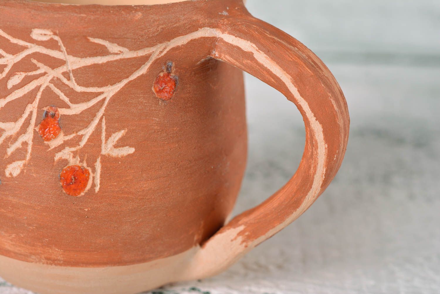 Tasse céramique fait main Mug original Vaisselle design pour thé belle marron photo 4