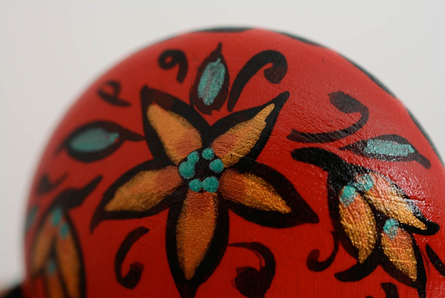 Élastique à cheveux rouge en bois rond peint motif floral original fait main photo 4
