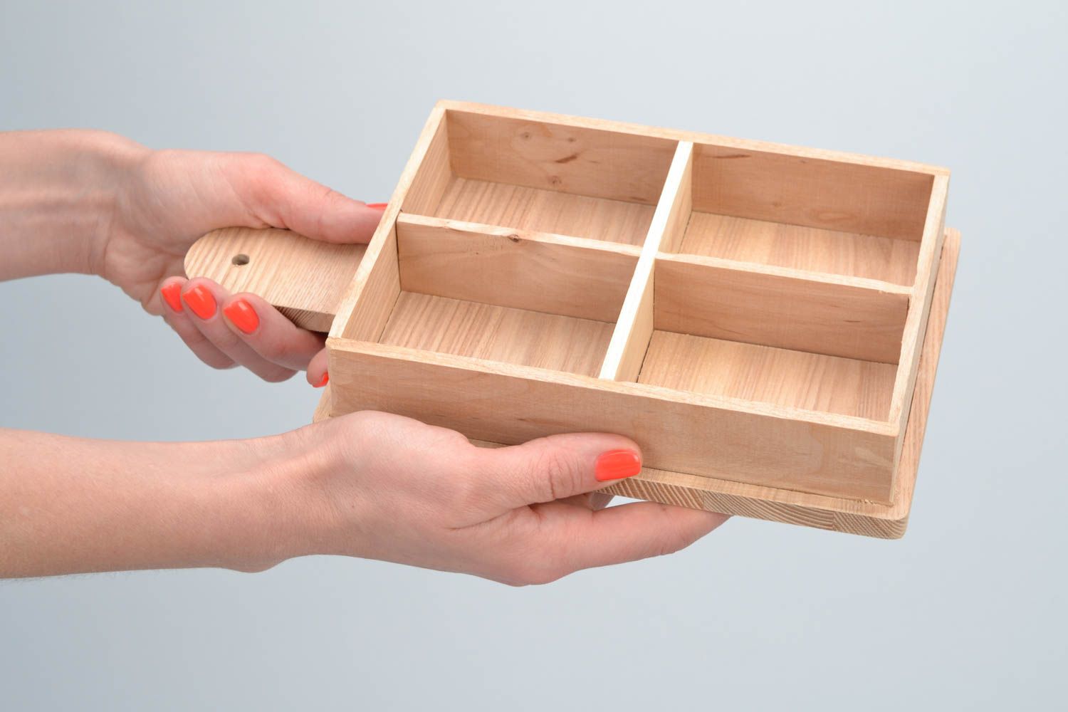 Boîte à compartiments en bois brut claire faite main sans couvercle à décorer photo 2