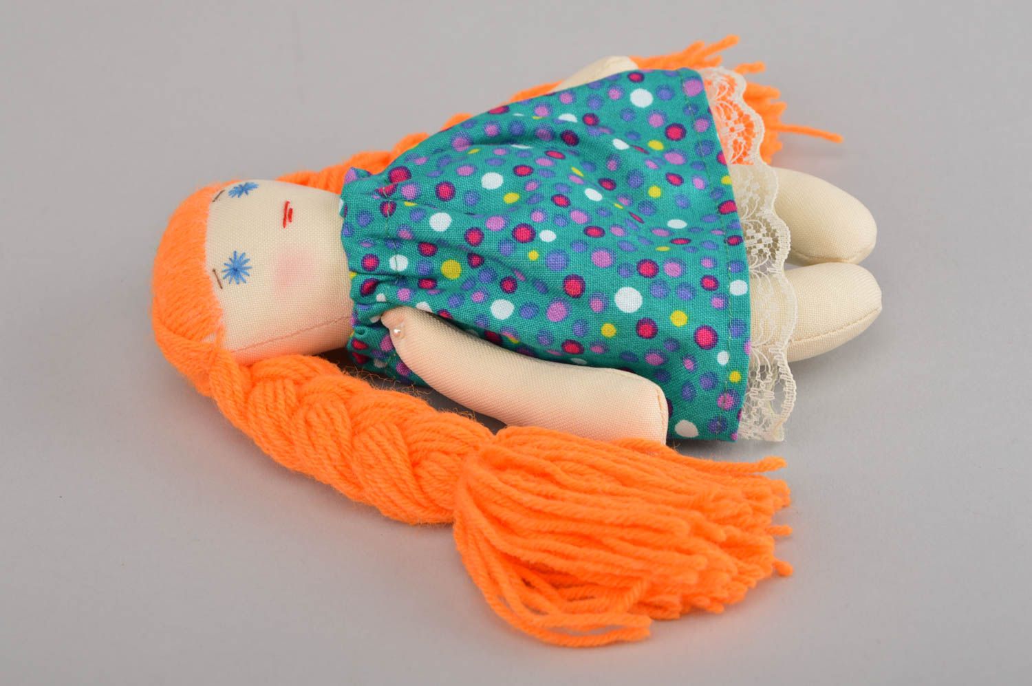 Мягкая игрушка из ткани ручной работы красивая рыжая кукла для девочки фото 5