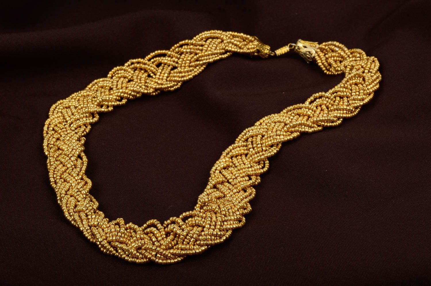 Колье из бисера украшение ручной работы ожерелье из бисера золотая коса фото 1