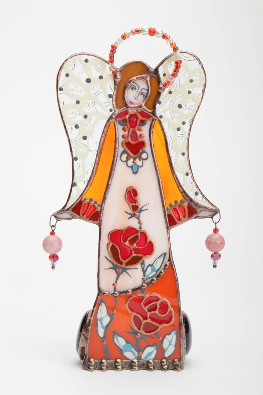 Unusual beautiful handmade designer stained glass candlestick figurine of angel photo 2