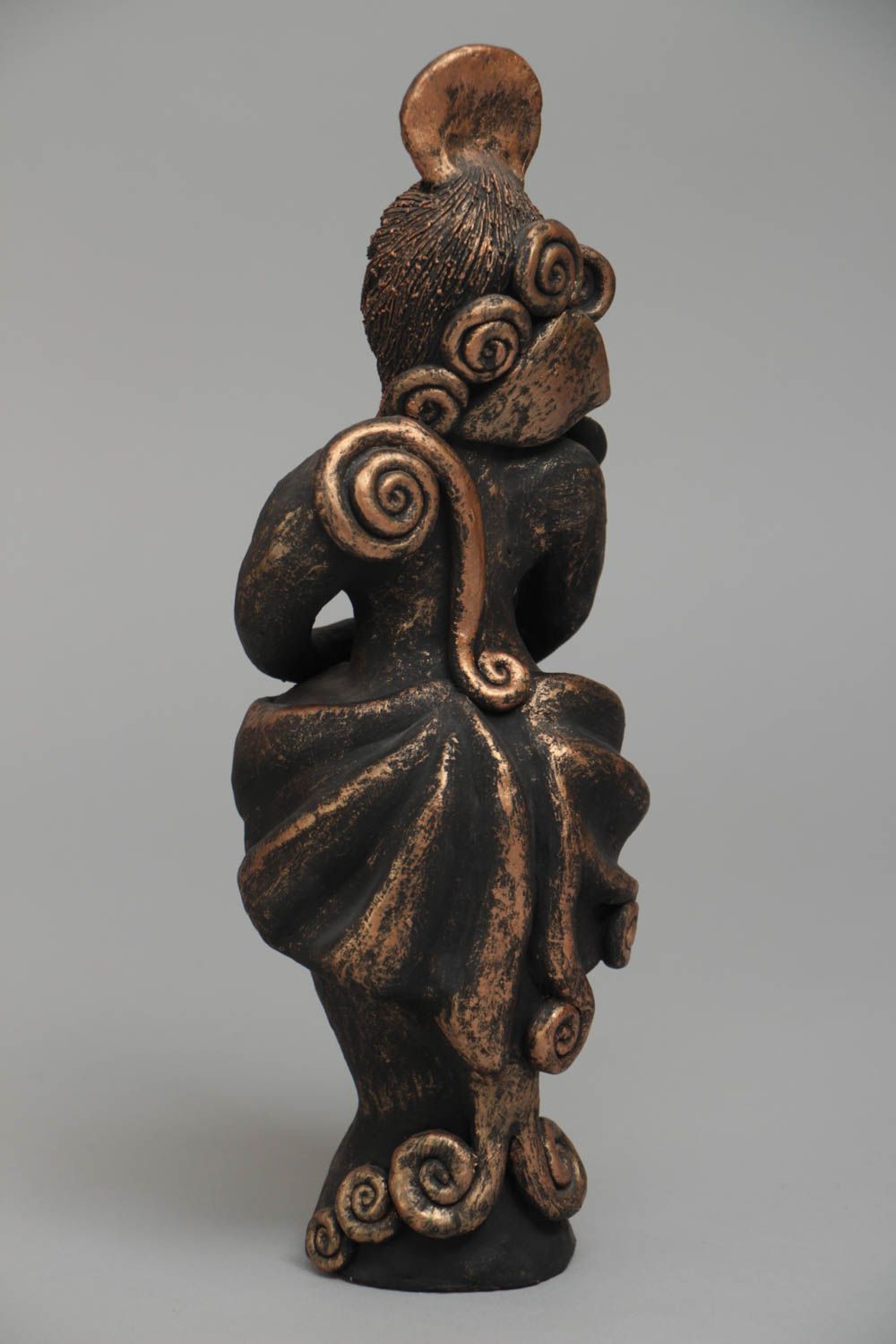 Unusual black handmade designer painted ceramic statuette of woman photo 4