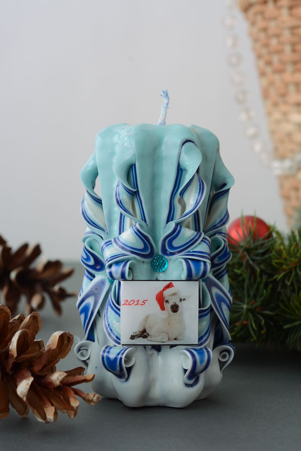 Blaue Paraffin Kerze zu Weihnachten foto 1