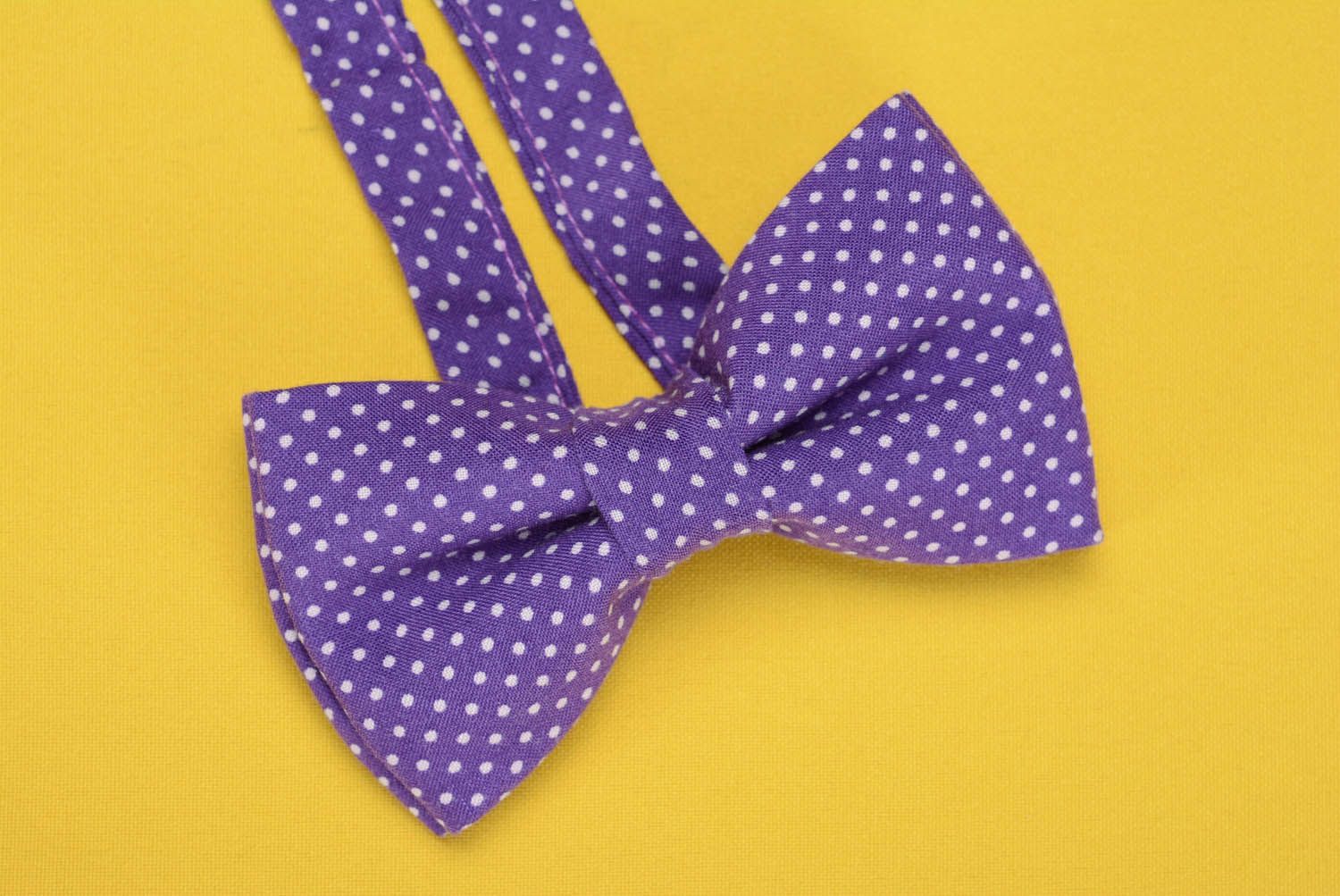 Purple bow tie with white dots photo 3