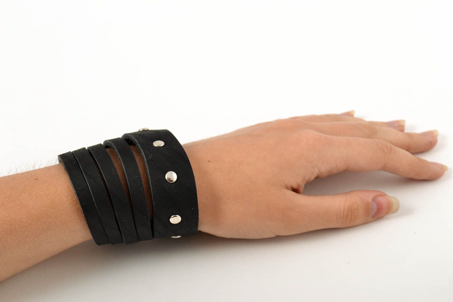 Breites Leder Armband handmade schwarz Schmuck für Frauen stilvoll Armband Frau foto 1