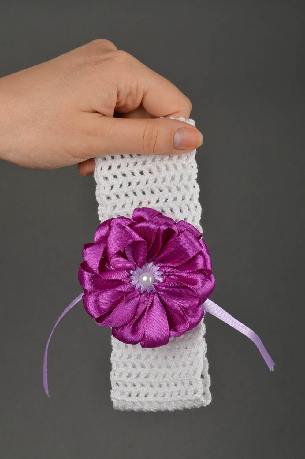 Handmade Haarband mit Blume Mädchen Haarschmuck Accessoire für Haare lila weiß  foto 2