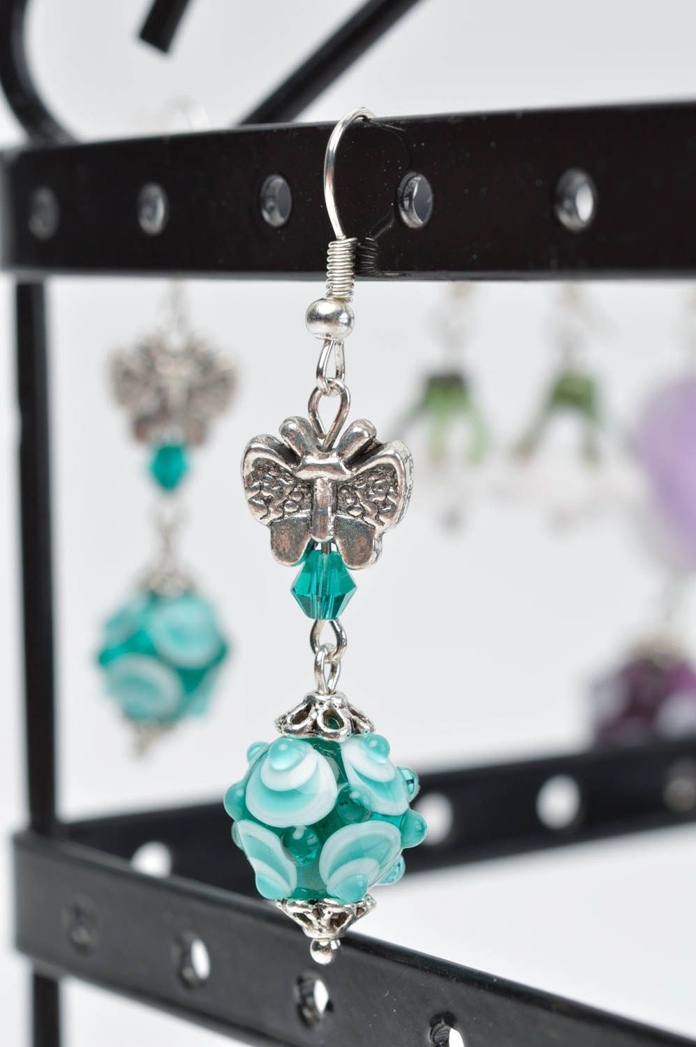 Beautiful glass earrings handmade unusual accessory designer earrings photo 1