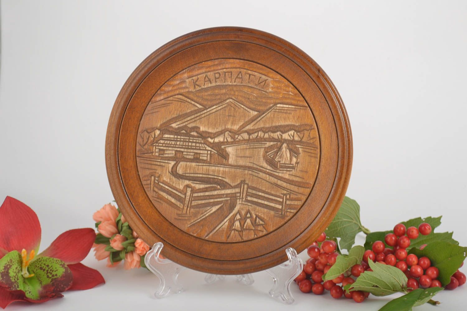 Wood plate handmade decorative plate wall hanging rustic home decor cool gifts photo 1