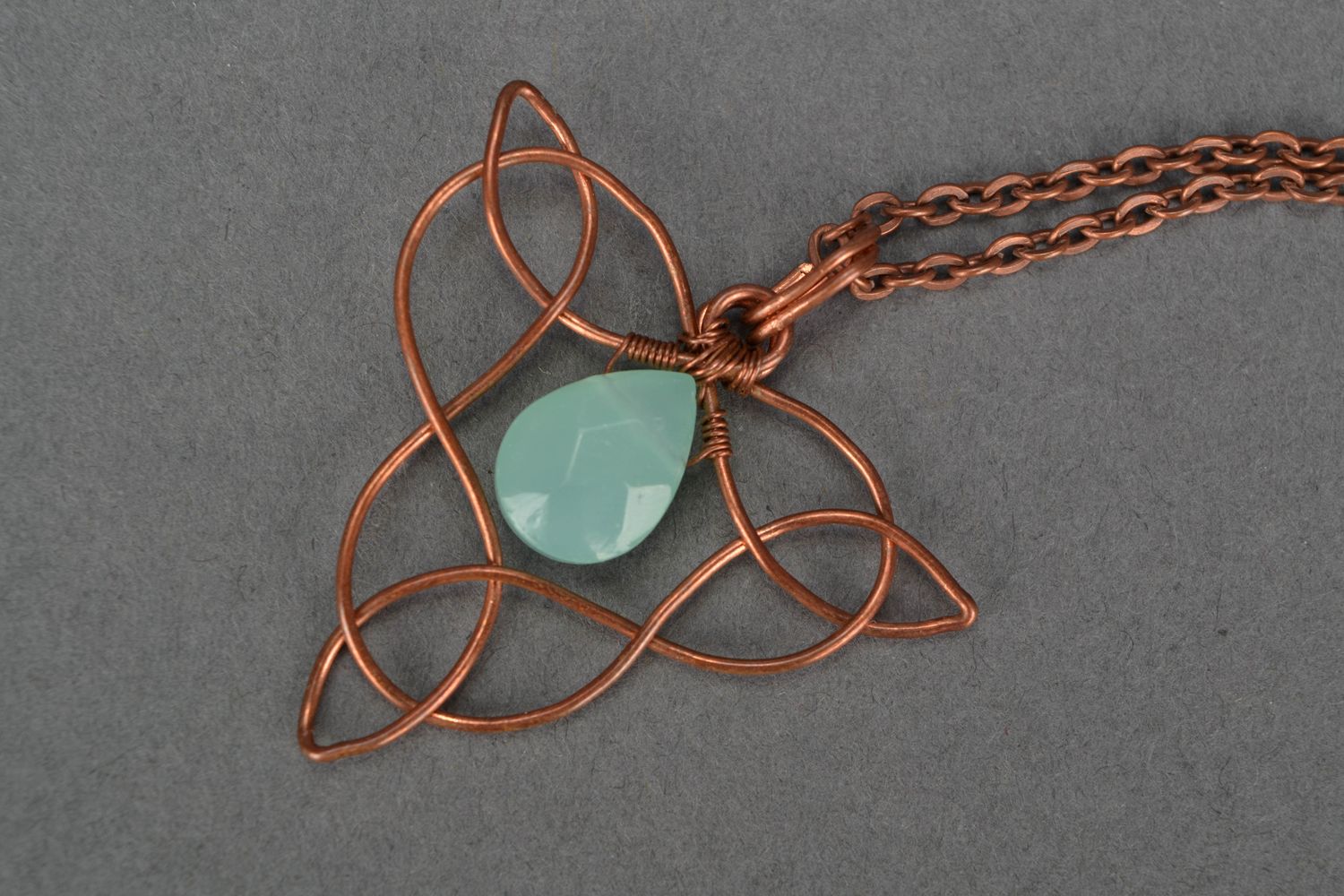 Copper pendant with Czech glass Triskelion photo 3