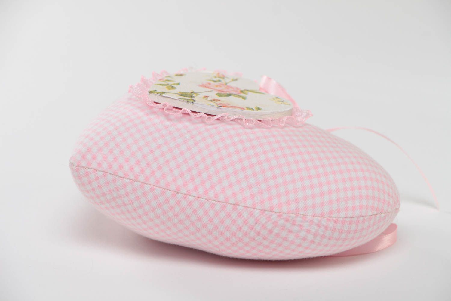 Мягкая подвеска сердце для дома ручной работы оригинальная красивая розовая фото 4