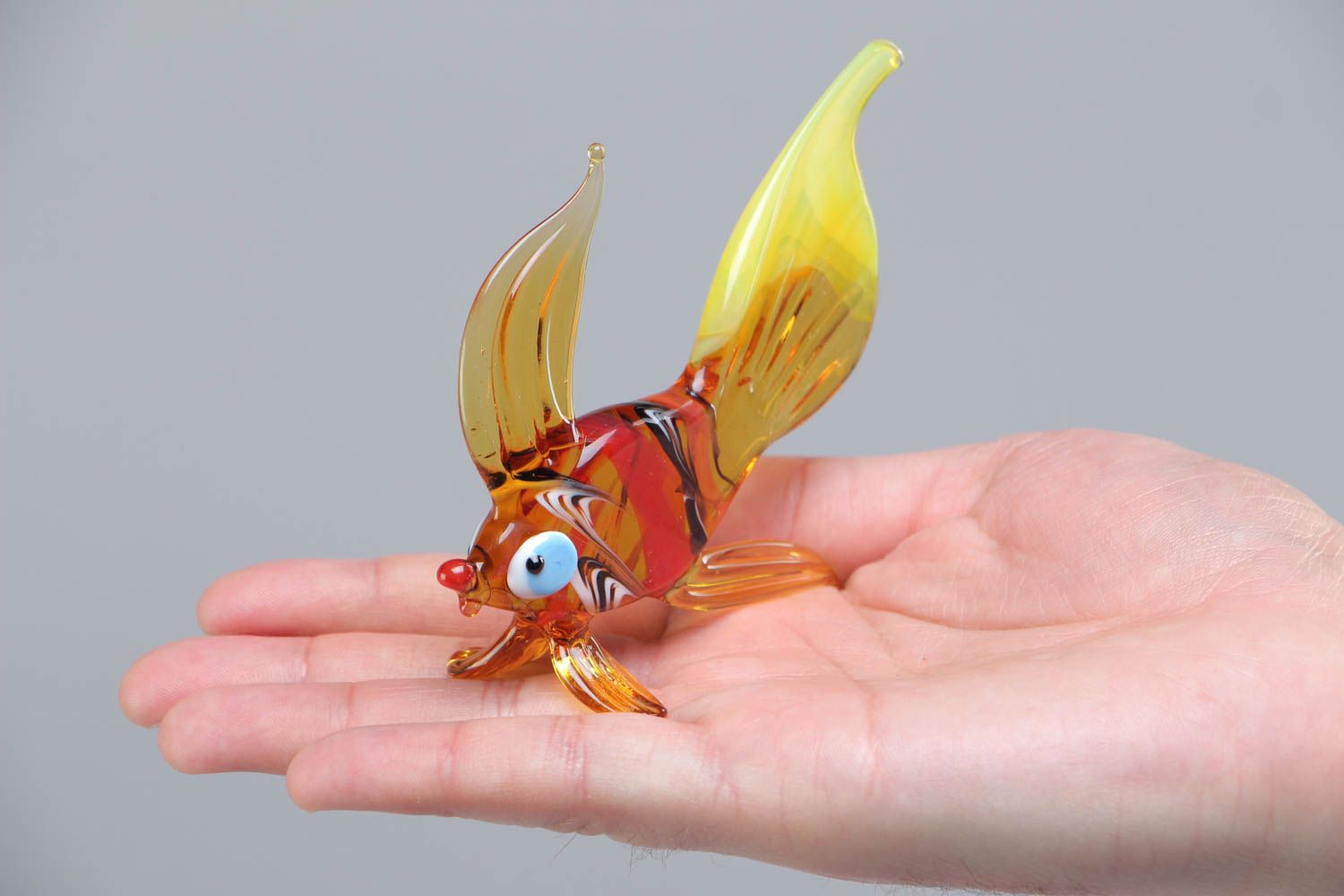 Handmade collectible miniature lampwork glass animal figurine of gold fish photo 5