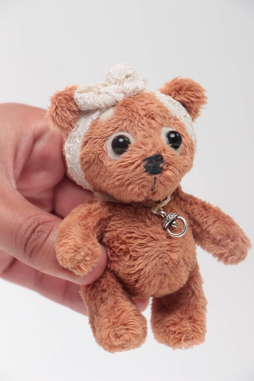Peluche ours en fourrure artificielle faite main petite marron pour enfant photo 5
