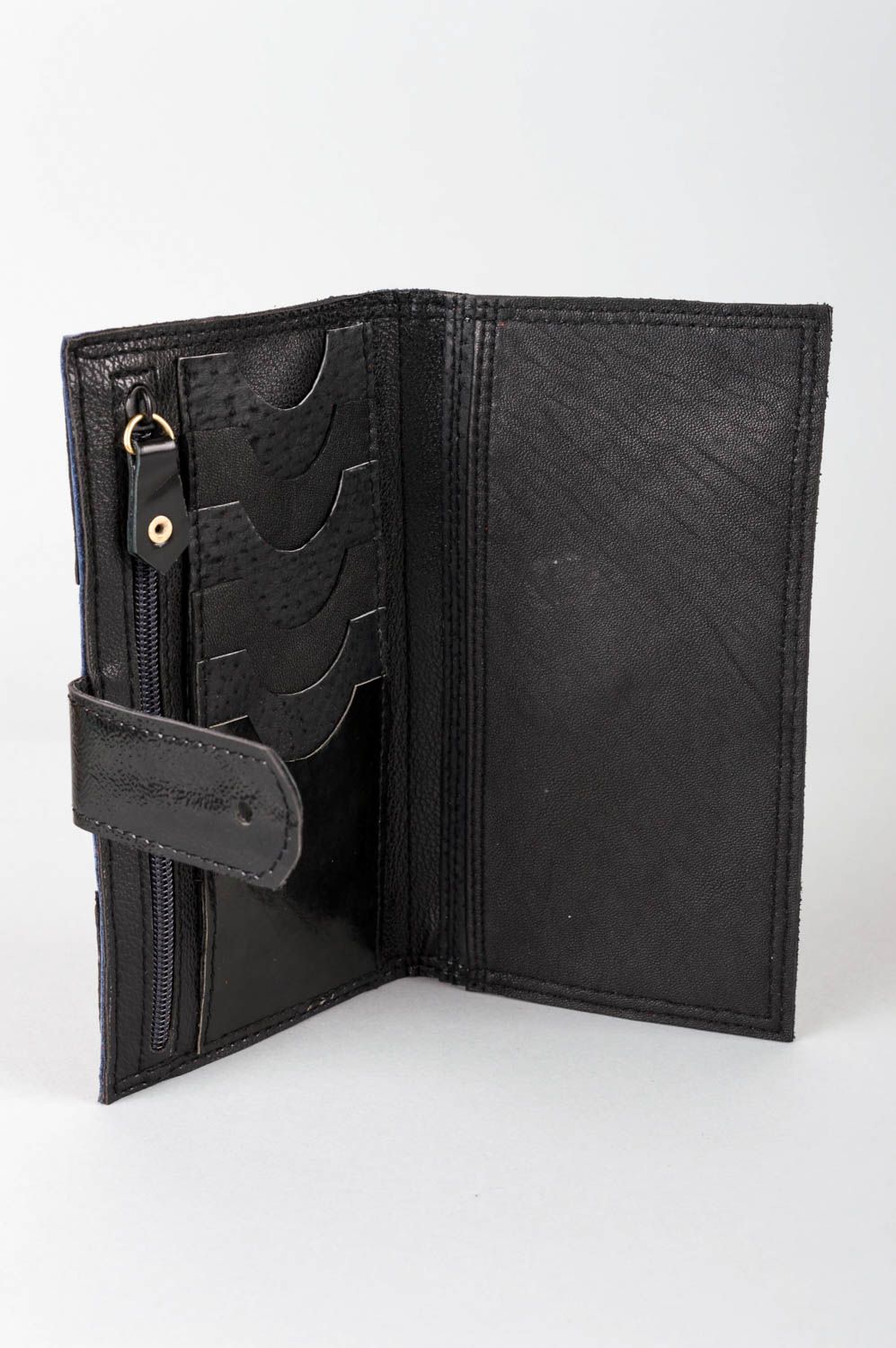 Schöne schwarze Geldbörse aus Leder mit Print handmade Accessoire für Frauen foto 5