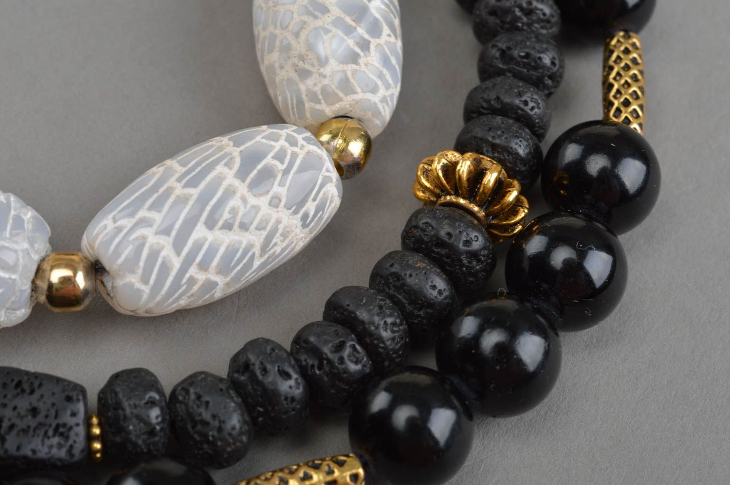 Handmade stone necklace lava beads stylish jewelry womens accessories photo 5