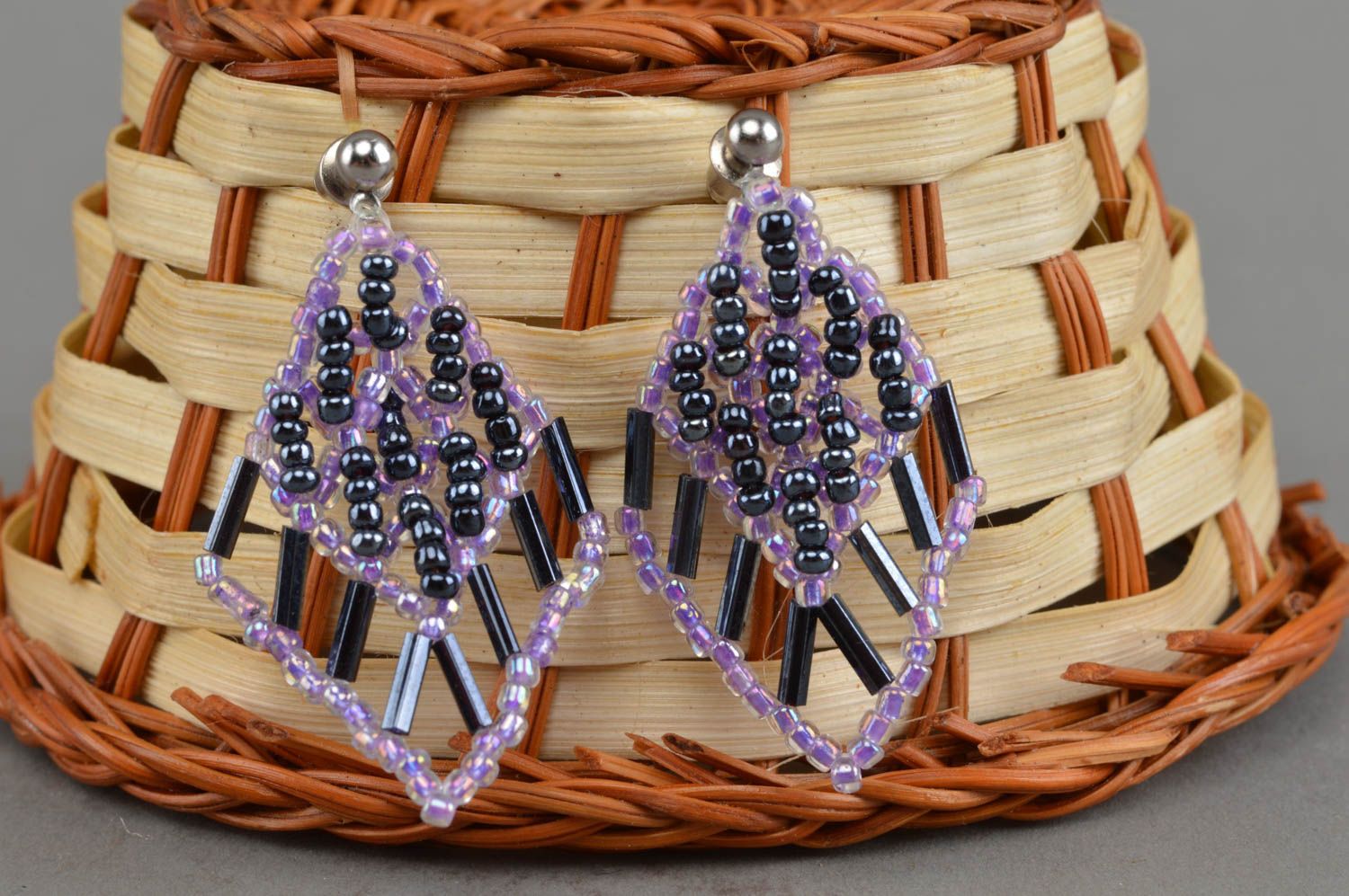 Beaded handmade earrings long designer accessories massive jewelry gift photo 1