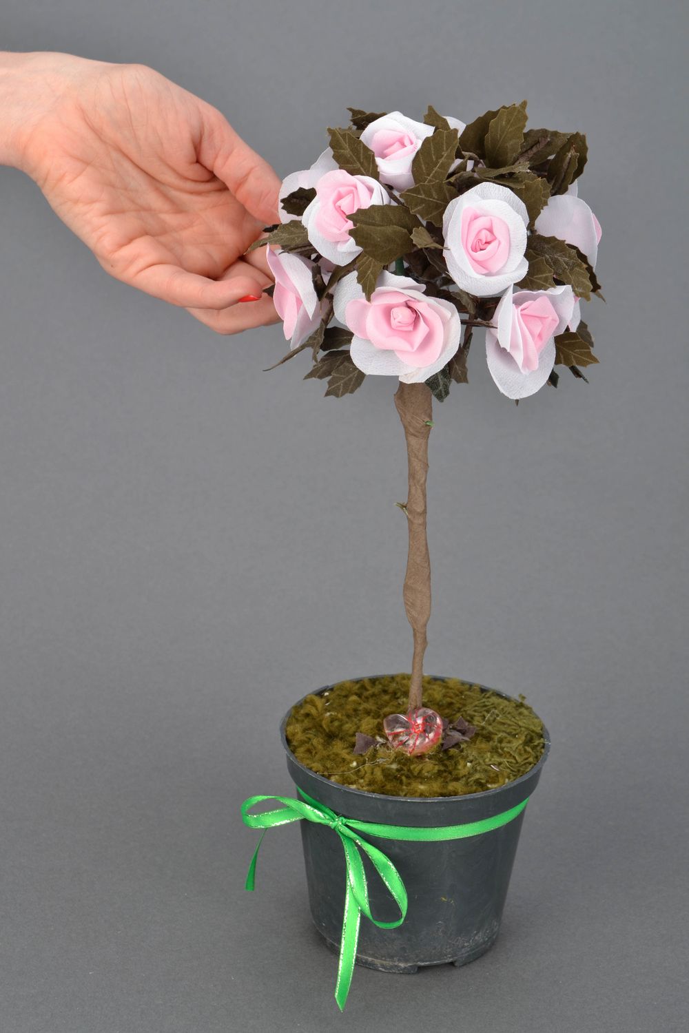 Handmade Topiary aus Stoff rosa dekorativ foto 2