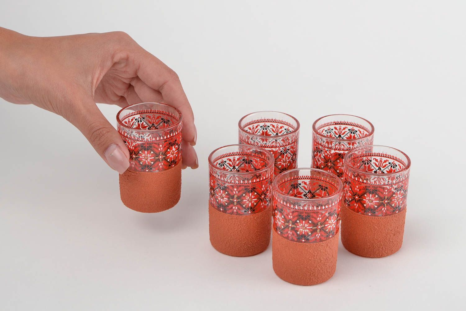 6 Verres shooter fait main Vaisselle en verre rouges pour vodka Art de la table photo 2