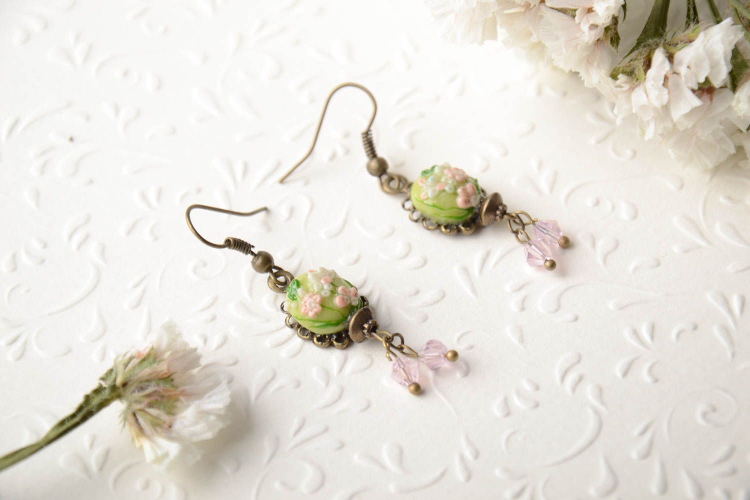 Unusual handmade plastic earrings flower earrings beautiful jewellery gift ideas photo 1