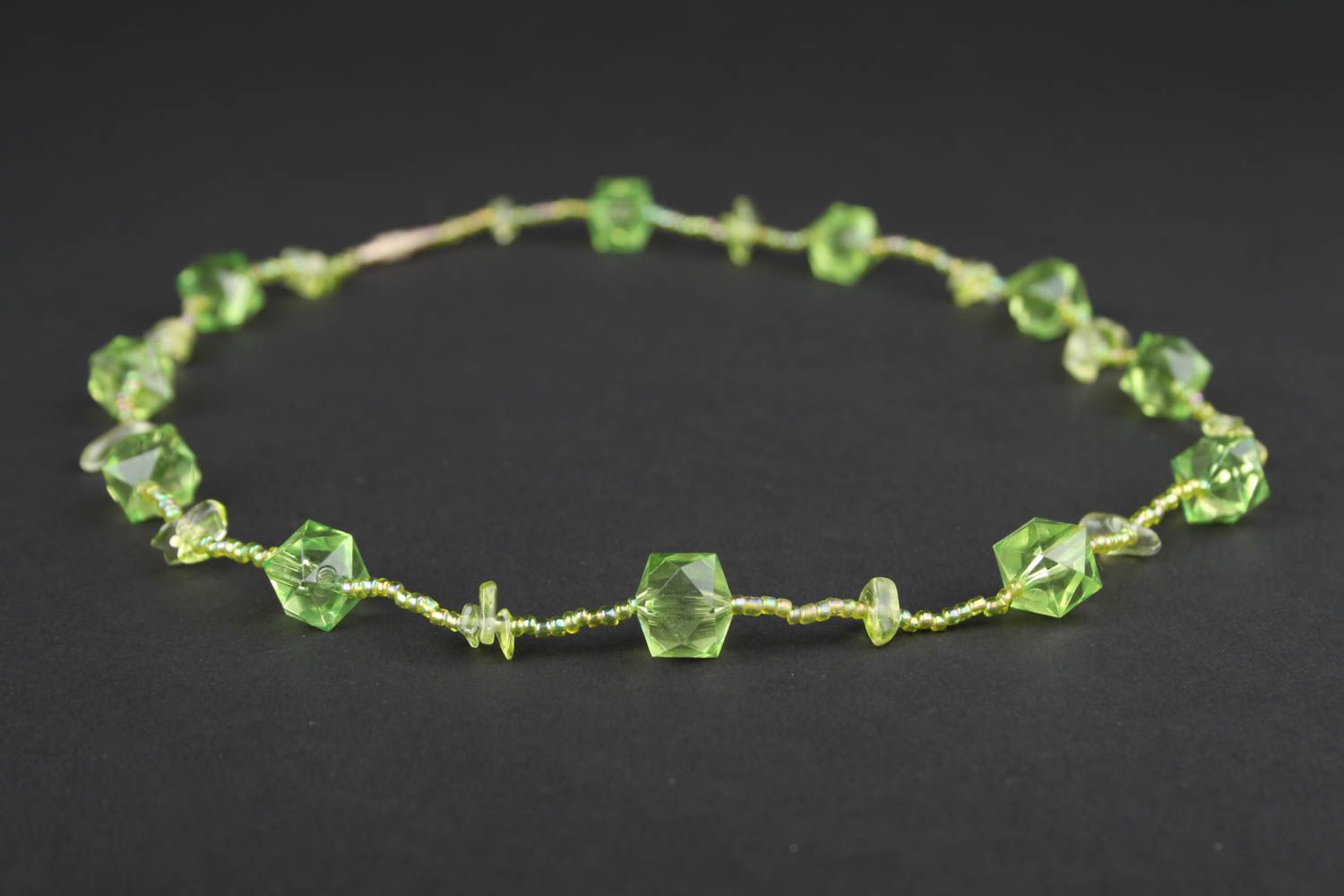 Handmade green elegant necklace unusual beaded necklace evening jewelry photo 1