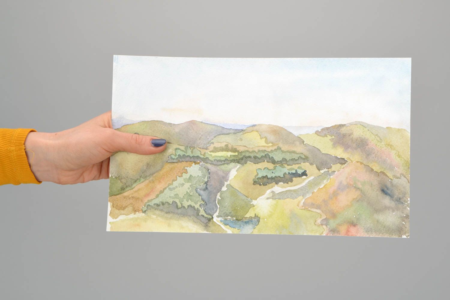 Watercolor painting Hills photo 1