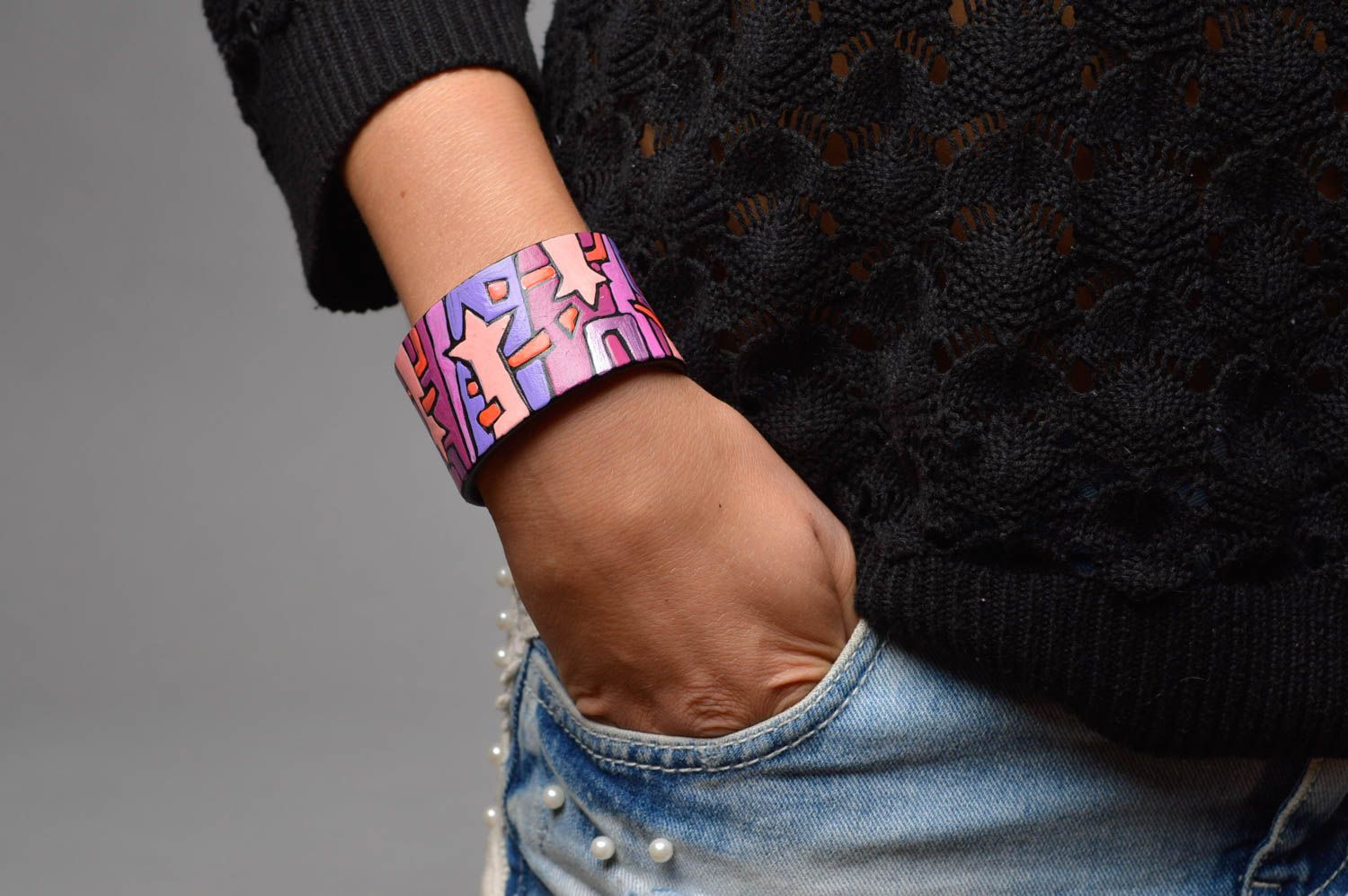 Handmade leather accessories painted bracelet for girls stylish women jewlery photo 5