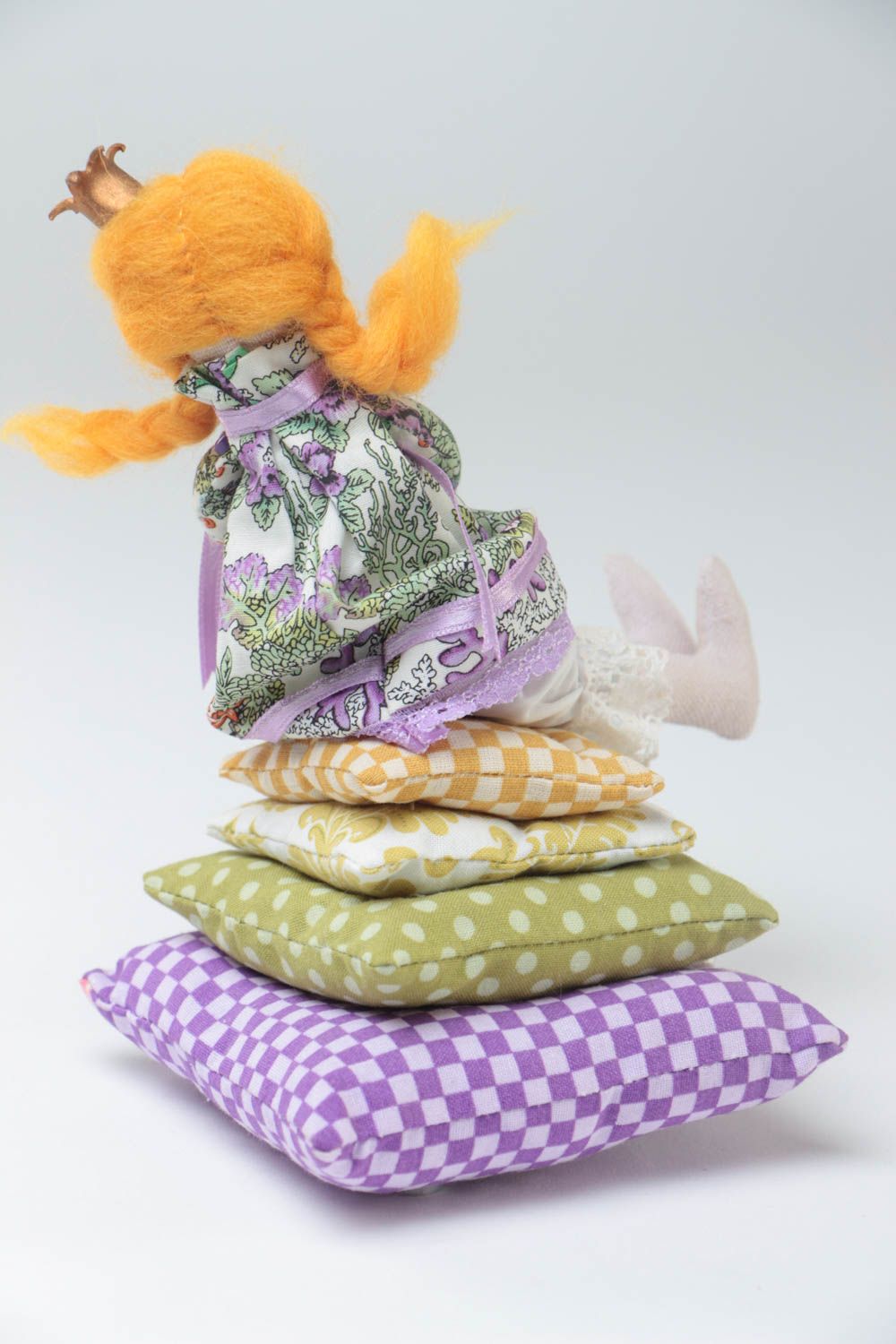 Handmade designer cotton and linen fabric soft doll princess on pea with pillows photo 4