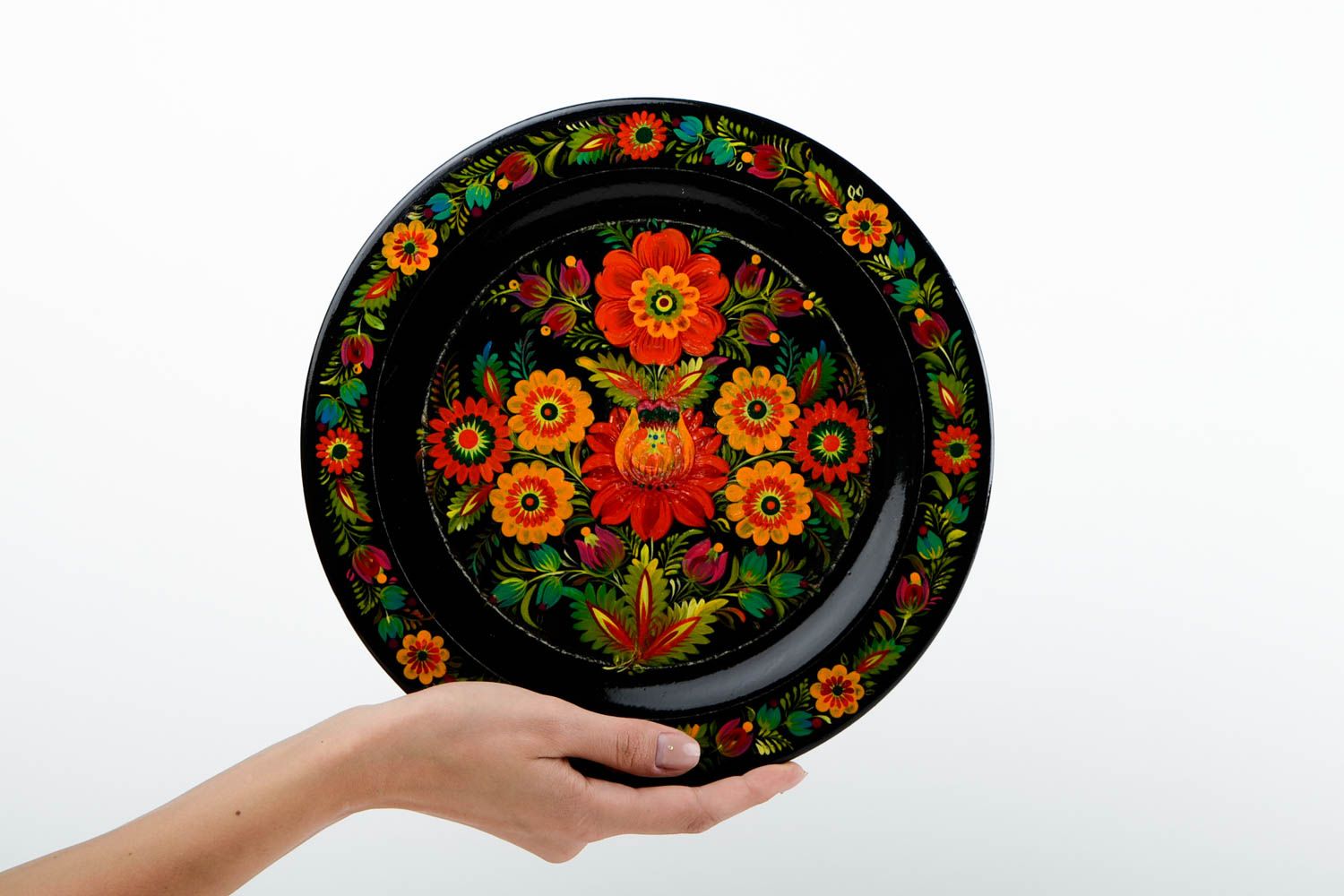 Assiette décorative Vaisselle déco fait main Déco ethnique ronde avec peinture photo 2