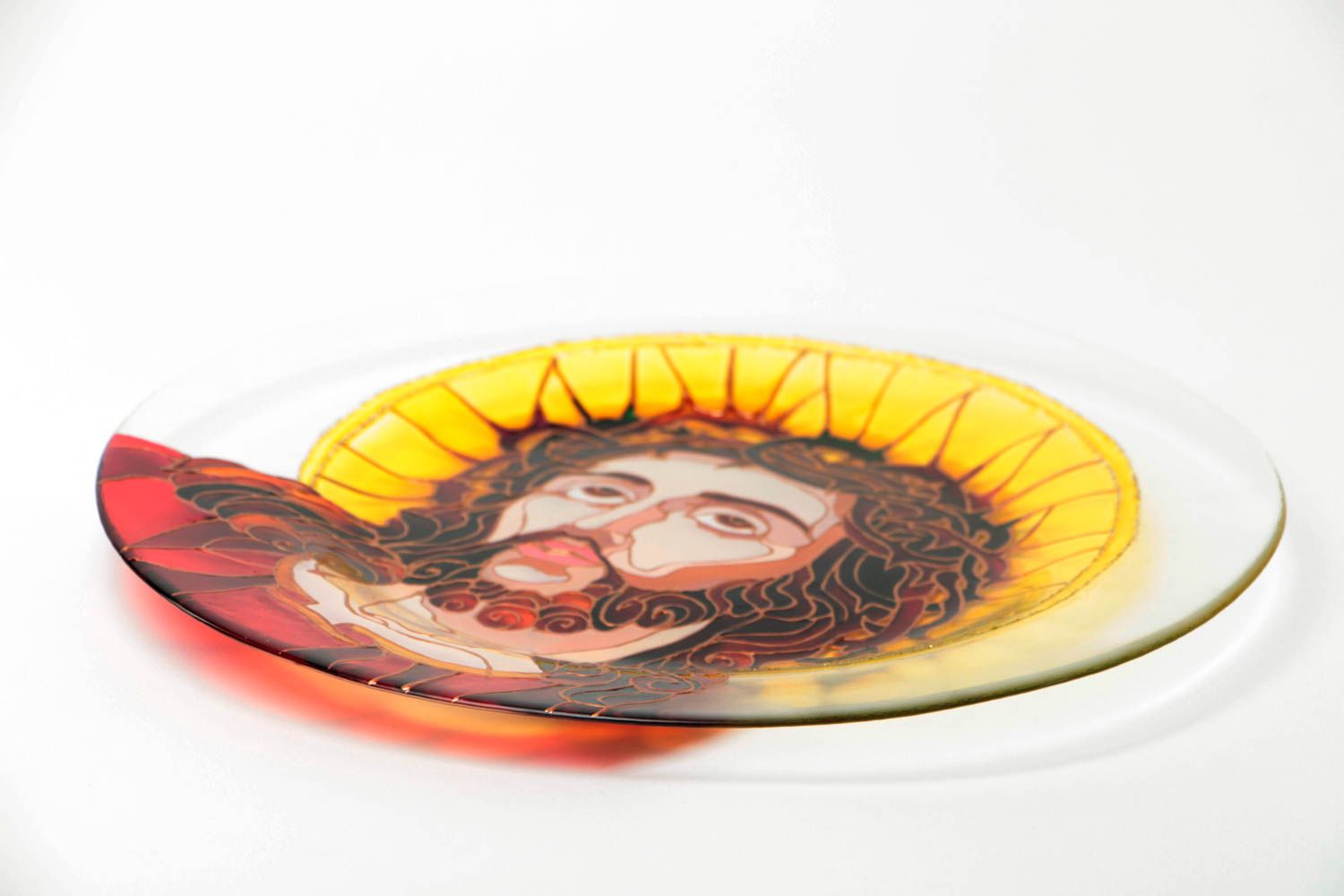 Стеклянная декоративная тарелка с росписью витражными красками с иконой фото 4