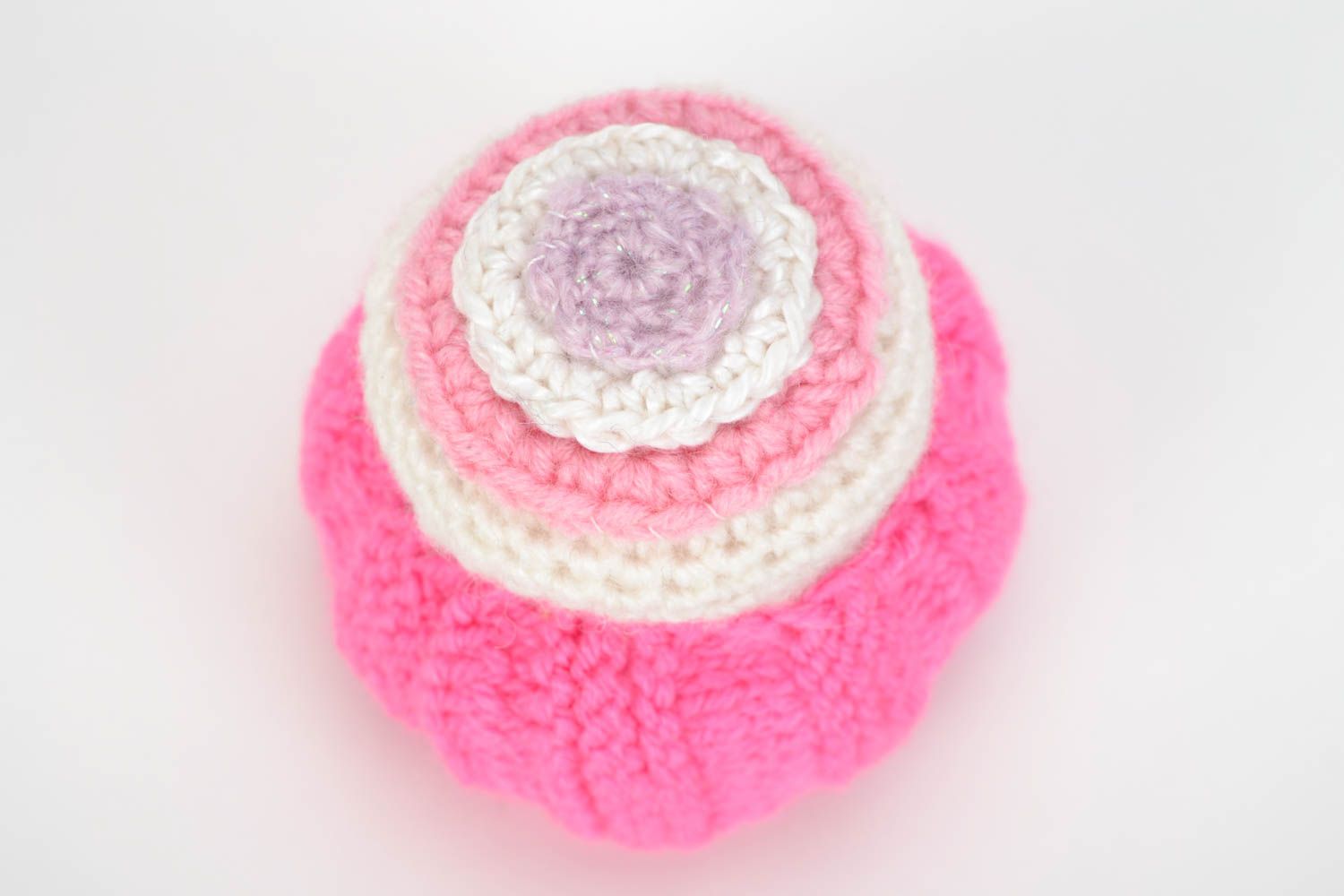 Beautiful pink handmade crochet cake for home and children photo 4