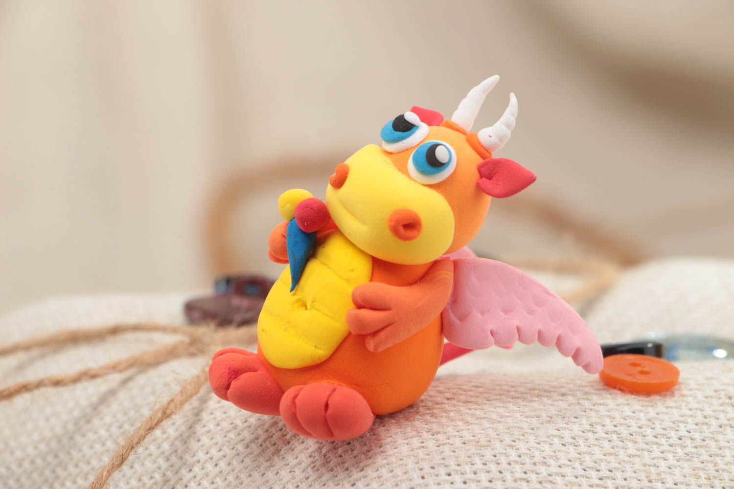 Nice handmade designer molded polymer clay statuette for kids and decor Dragon photo 1