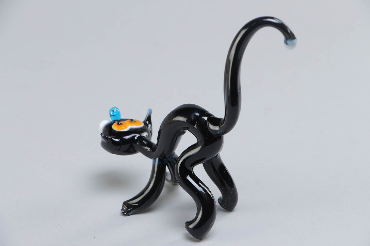 Figurine en verre au chalumeau Chat noir petite décor original fait main photo 4