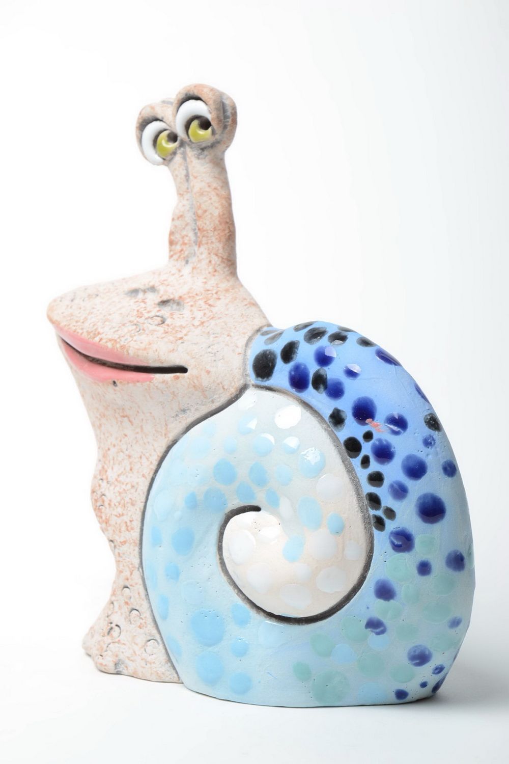 Handmade funny semi porcelain painted figurine in the shape of smiling snail photo 5