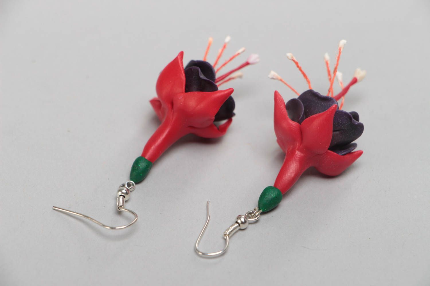 Earrings in dark colors made of polymer clay handmade beautiful accessory photo 4