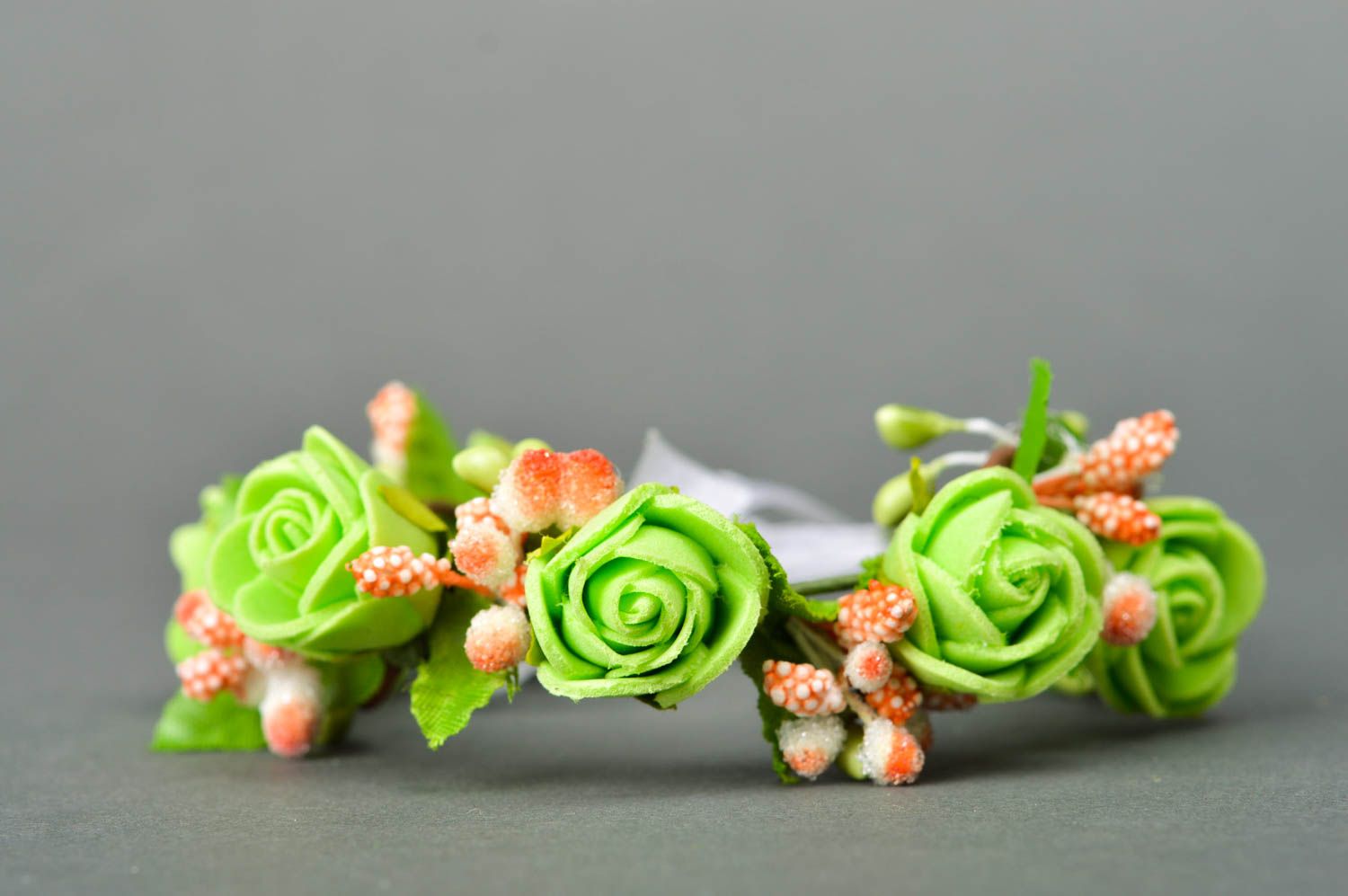 Bracelet floral en foamiran Bijou fait main vert élégant Cadeau pour femme photo 3