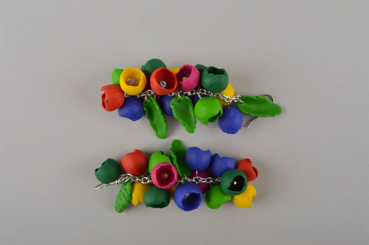 Boucles d'oreilles pendantes Bijou fait main multicolores Cadeau femme fleurs photo 5