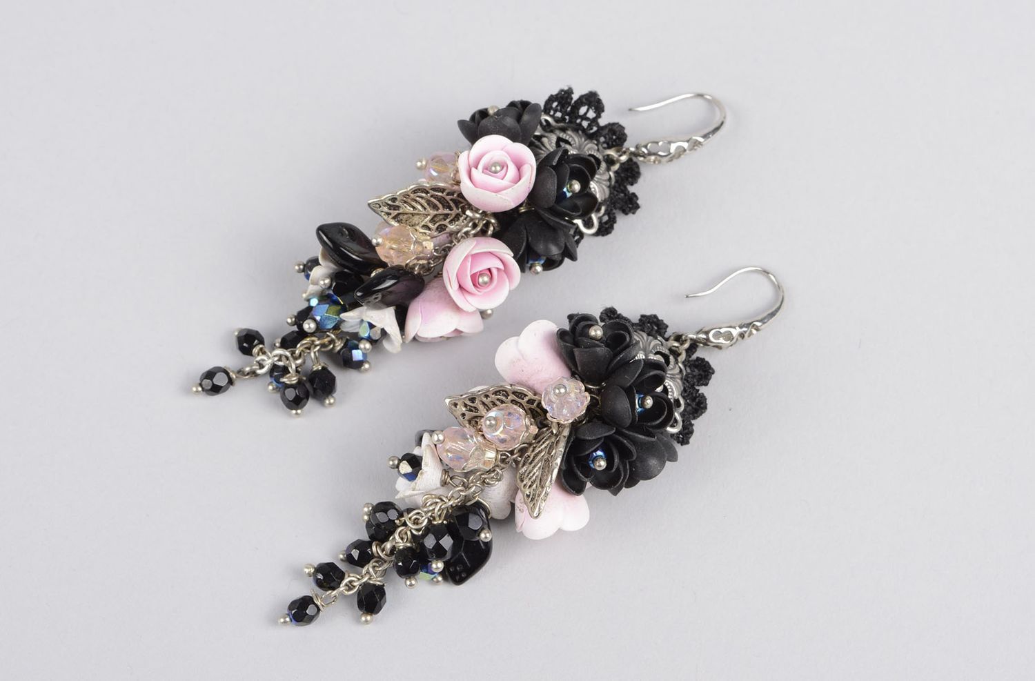 Long polymer clay earrings handmade earrings with charms stylish accessory  photo 3