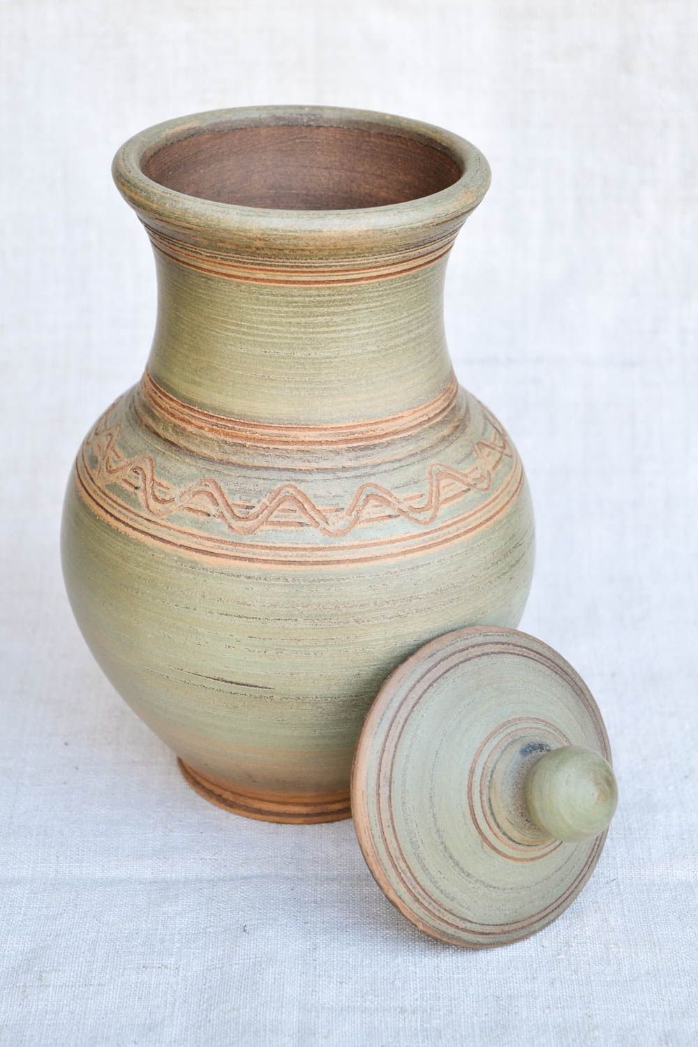 Jarro de cerámica con tapa hecho a mano vajilla de barro menaje de cocina   foto 3