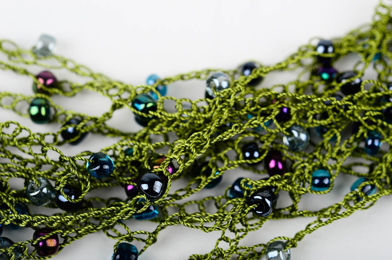 Колье из бисера украшение ручной работы ожерелье из бисера длинное зеленое фото 4