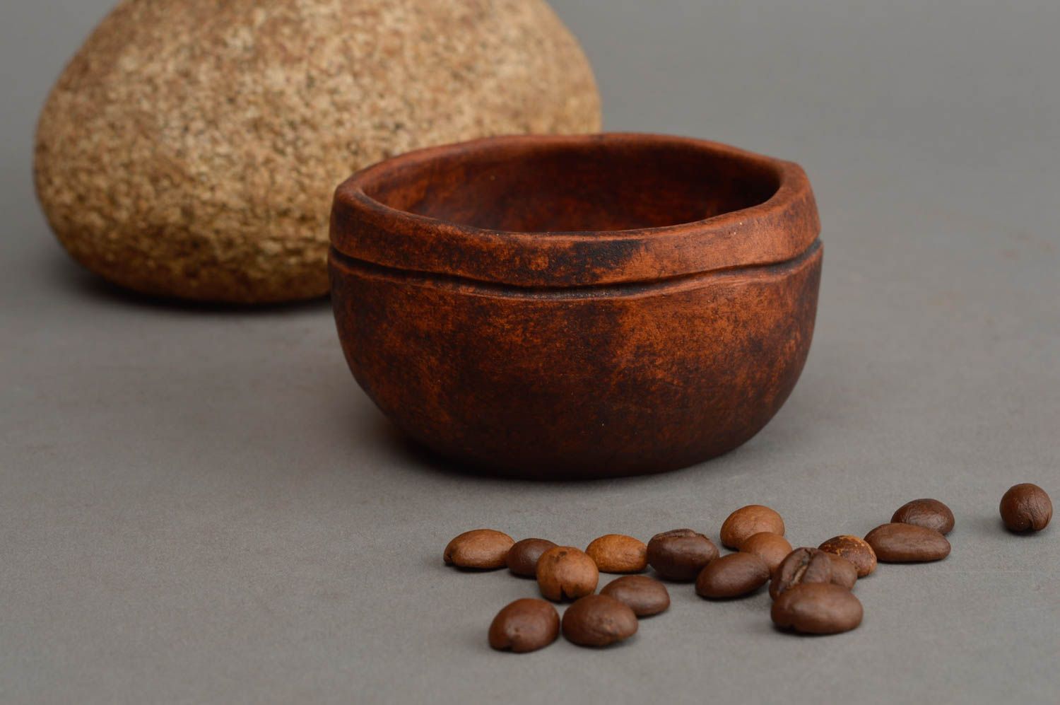 Petit bol en argile marron fait main vaisselle originale ethnique décorative photo 1