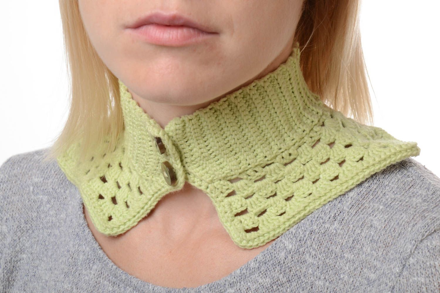 Col tricoté fait main Col amovible Accessoires tricot vert clair cadeau femme photo 1