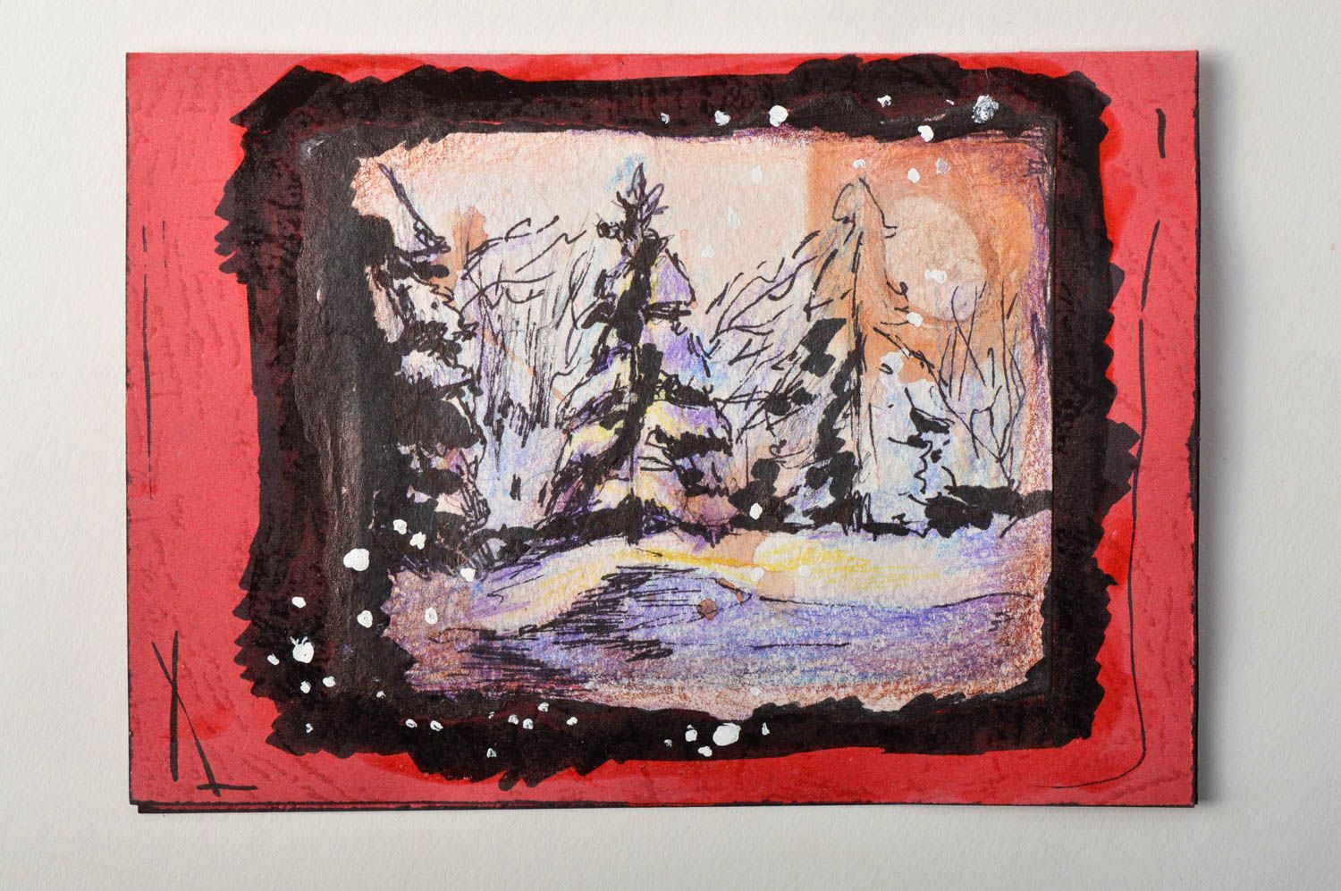 Tarjeta navideña hecha a mano postal de felicitación con paisaje regalo original foto 2