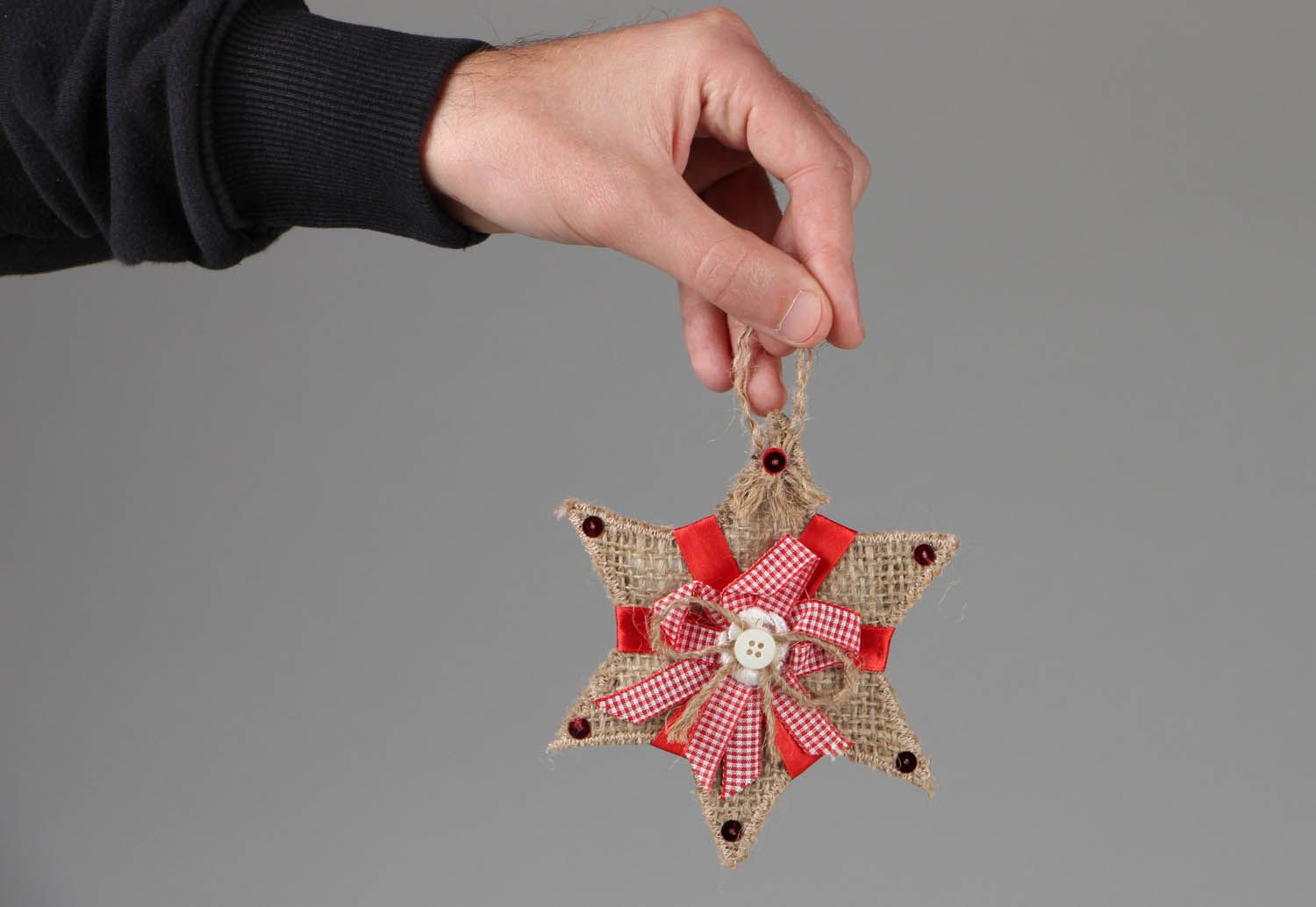 Jouet de Noël fait main en tissu en forme d'étoile photo 4